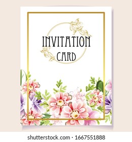 Invitation greeting card with floral background. Wedding invitation, thank you card, save the date cards.