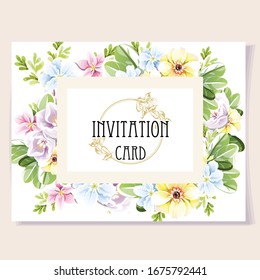 Invitation greeting card with floral background. Wedding invitation, thank you card, save the date cards.