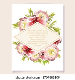 Invitation greeting card with floral background. Wedding invitation, thank you card, save the date cards.