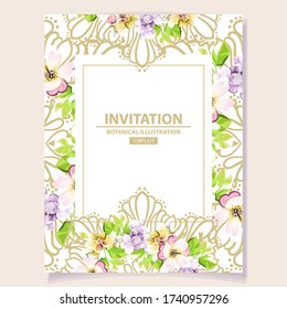 Invitation greeting card with floral background. Wedding invitation, thank you card, save the date cards.