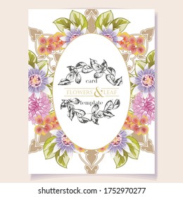 Invitation greeting card with floral background. Wedding invitation, thank you card, save the date cards.
