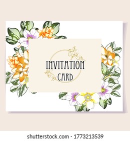 Invitation greeting card with floral background. Wedding invitation, thank you card, save the date cards.