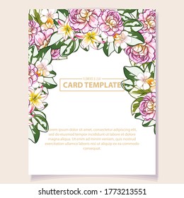 Invitation greeting card with floral background. Wedding invitation, thank you card, save the date cards.
