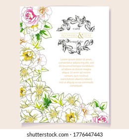 Invitation greeting card with floral background. Wedding invitation, thank you card, save the date cards.