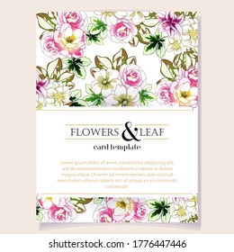 Invitation greeting card with floral background. Wedding invitation, thank you card, save the date cards.