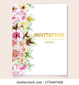 Invitation greeting card with floral background. Wedding invitation, thank you card, save the date cards.