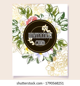 Invitation greeting card with floral background. Wedding invitation, thank you card, save the date cards.