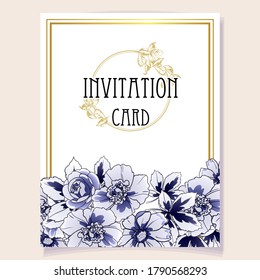 Invitation greeting card with floral background. Wedding invitation, thank you card, save the date cards.
