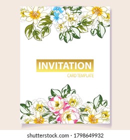 Invitation greeting card with floral background. Wedding invitation, thank you card, save the date cards.