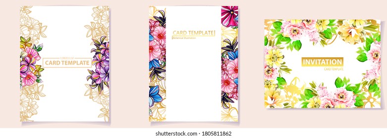 Invitation greeting card with floral background. Wedding invitation, thank you card, save the date cards.