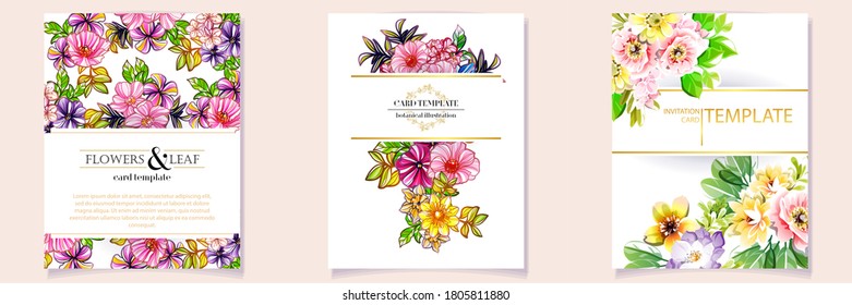 Invitation greeting card with floral background. Wedding invitation, thank you card, save the date cards.