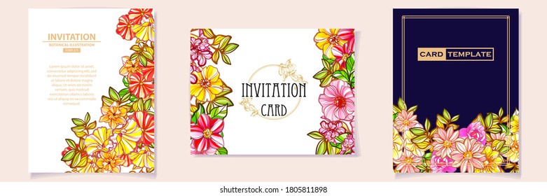 Invitation greeting card with floral background. Wedding invitation, thank you card, save the date cards.