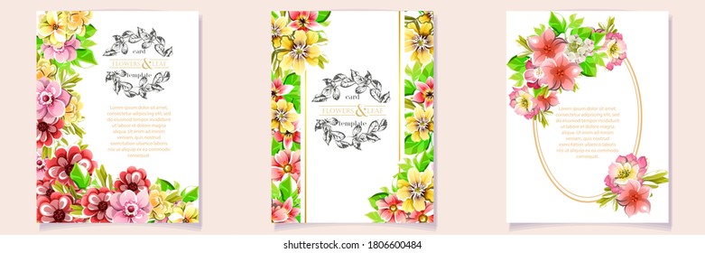 Invitation greeting card with floral background. Wedding invitation, thank you card, save the date cards