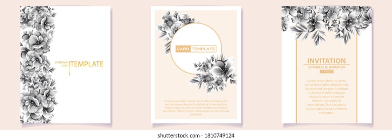 Invitation greeting card with floral background. Wedding invitation, thank you card, save the date cards.