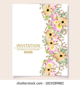 Invitation greeting card with floral background. Wedding invitation, thank you card, save the date cards.