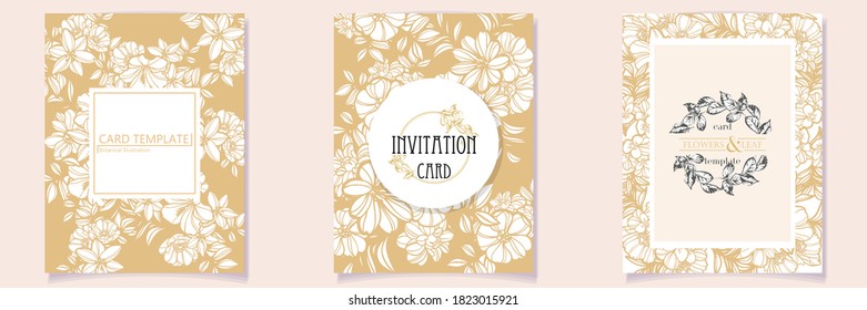Invitation greeting card with floral background. Wedding invitation, thank you card, save the date cards.