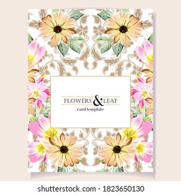 Invitation greeting card with floral background. Wedding invitation, thank you card, save the date cards.