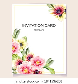 Invitation greeting card with floral background. Wedding invitation, thank you card, save the date cards.