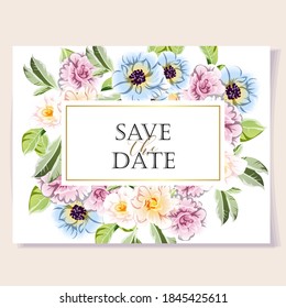Invitation greeting card with floral background. Wedding invitation, thank you card, save the date cards.