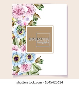 Invitation greeting card with floral background. Wedding invitation, thank you card, save the date cards.