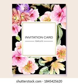 Invitation greeting card with floral background. Wedding invitation, thank you card, save the date cards.