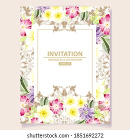 Invitation greeting card with floral background. Wedding invitation, thank you card, save the date cards.