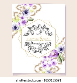 Invitation greeting card with floral background. Wedding invitation, thank you card, save the date cards.