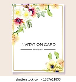 Invitation greeting card with floral background. Wedding invitation, thank you card, save the date cards.