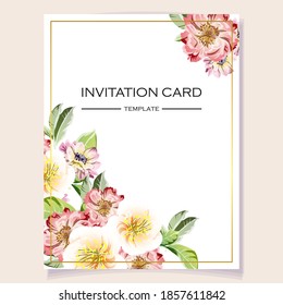 Invitation greeting card with floral background. Wedding invitation, thank you card, save the date cards.