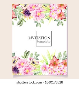 Invitation greeting card with floral background. Wedding invitation, thank you card, save the date cards.