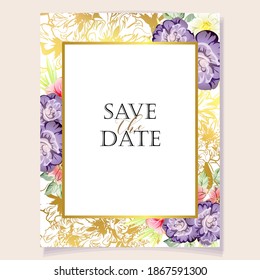 Invitation greeting card with floral background. Wedding invitation, thank you card, save the date cards.