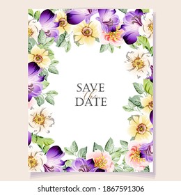 Invitation greeting card with floral background. Wedding invitation, thank you card, save the date cards.