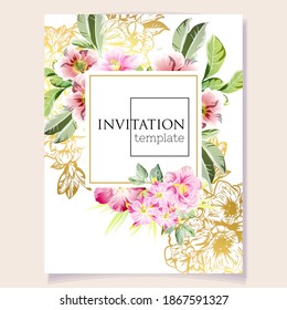 Invitation greeting card with floral background. Wedding invitation, thank you card, save the date cards.