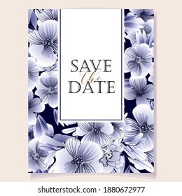 Invitation greeting card with floral background. Wedding invitation, thank you card, save the date cards.