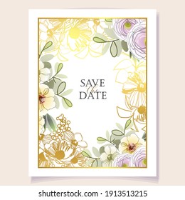 Invitation greeting card with floral background. Wedding invitation, thank you card, save the date cards.