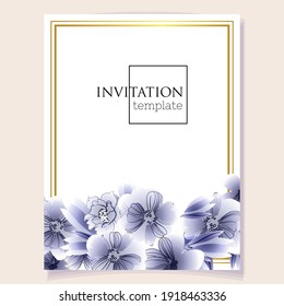 Invitation greeting card with floral background. Wedding invitation, thank you card, save the date cards.
