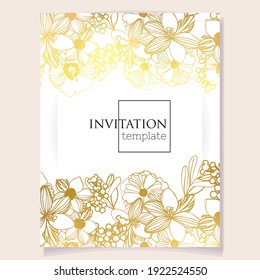 Invitation greeting card with floral background. Wedding invitation, thank you card, save the date cards.