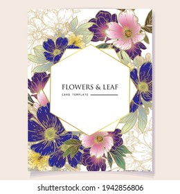 Invitation greeting card with floral background. Wedding invitation, thank you card, save the date cards.