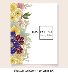 Invitation greeting card with floral background. Wedding invitation, thank you card, save the date cards.