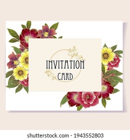 Invitation greeting card with floral background. Wedding invitation, thank you card, save the date cards.