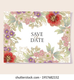 Invitation greeting card with floral background. Wedding invitation, thank you card, save the date cards.
