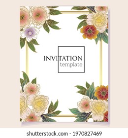 Invitation greeting card with floral background. Wedding invitation, thank you card, save the date cards.