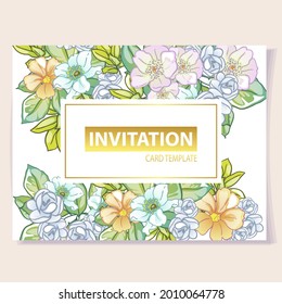Invitation greeting card with floral background. Wedding invitation, thank you card, save the date cards.