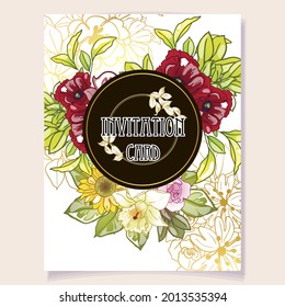 Invitation greeting card with floral background. Wedding invitation, thank you card, save the date cards.