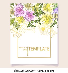 Invitation greeting card with floral background. Wedding invitation, thank you card, save the date cards.