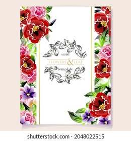 Invitation greeting card with floral background. Wedding invitation, thank you card, save the date cards.