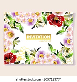 Invitation greeting card with floral background. Wedding invitation, thank you card, save the date cards.