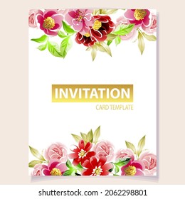 Invitation greeting card with floral background. Wedding invitation, thank you card, save the date cards.