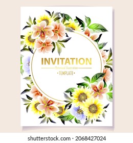 Invitation greeting card with floral background. Wedding invitation, thank you card, save the date cards.
