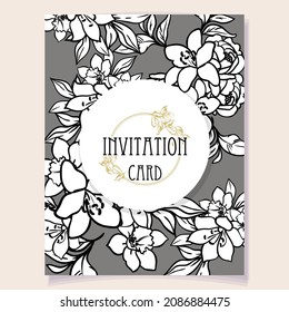 Invitation greeting card with floral background. Wedding invitation, thank you card, save the date cards.